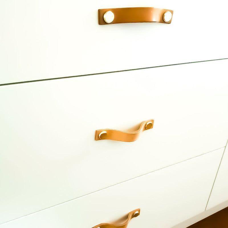 100% Genuine Leather Door Knob Cabinet Kitchen Drawer Handle Pull laundry gold - Magdasmall