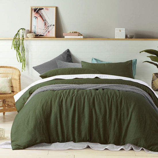 100% Linen Olive Quilt Cover Set Single - Magdasmall