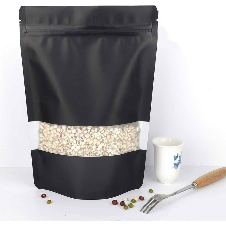 100 Resealable Stand Up Bags 21x17cm - Black Food Packaging Zip Pouch - Magdasmall