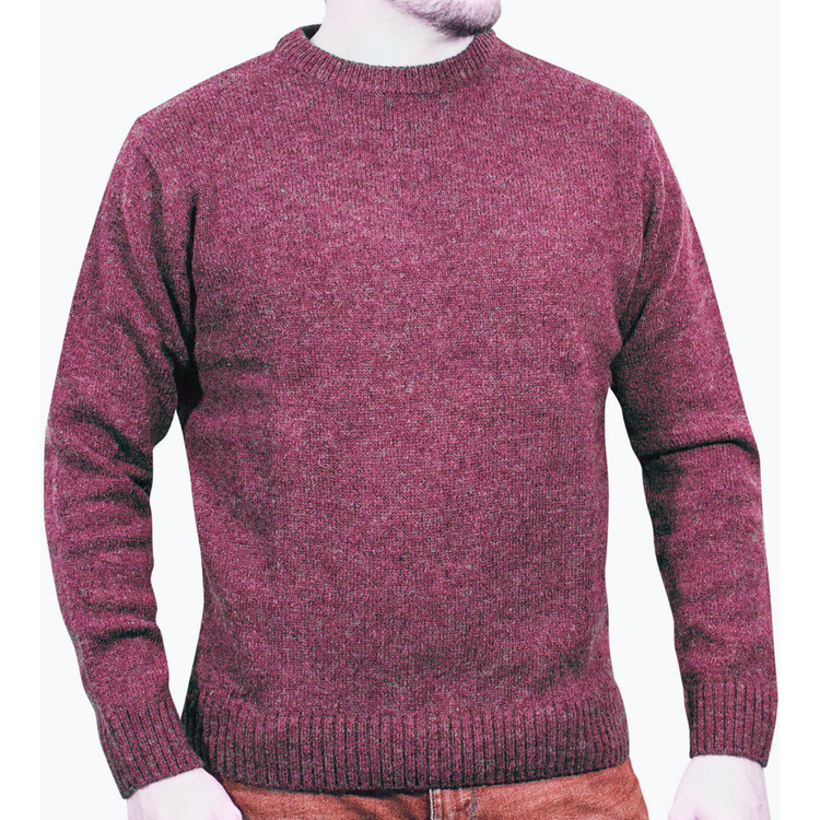 100% SHETLAND WOOL CREW Round Neck Knit JUMPER Pullover Mens Sweater Knitted - Burgundy (97) - S - Magdasmall