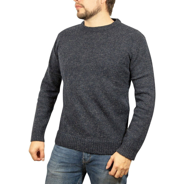 100% SHETLAND WOOL CREW Round Neck Knit JUMPER Pullover Mens Sweater Knitted - Navy (45) - 4XL - Magdasmall