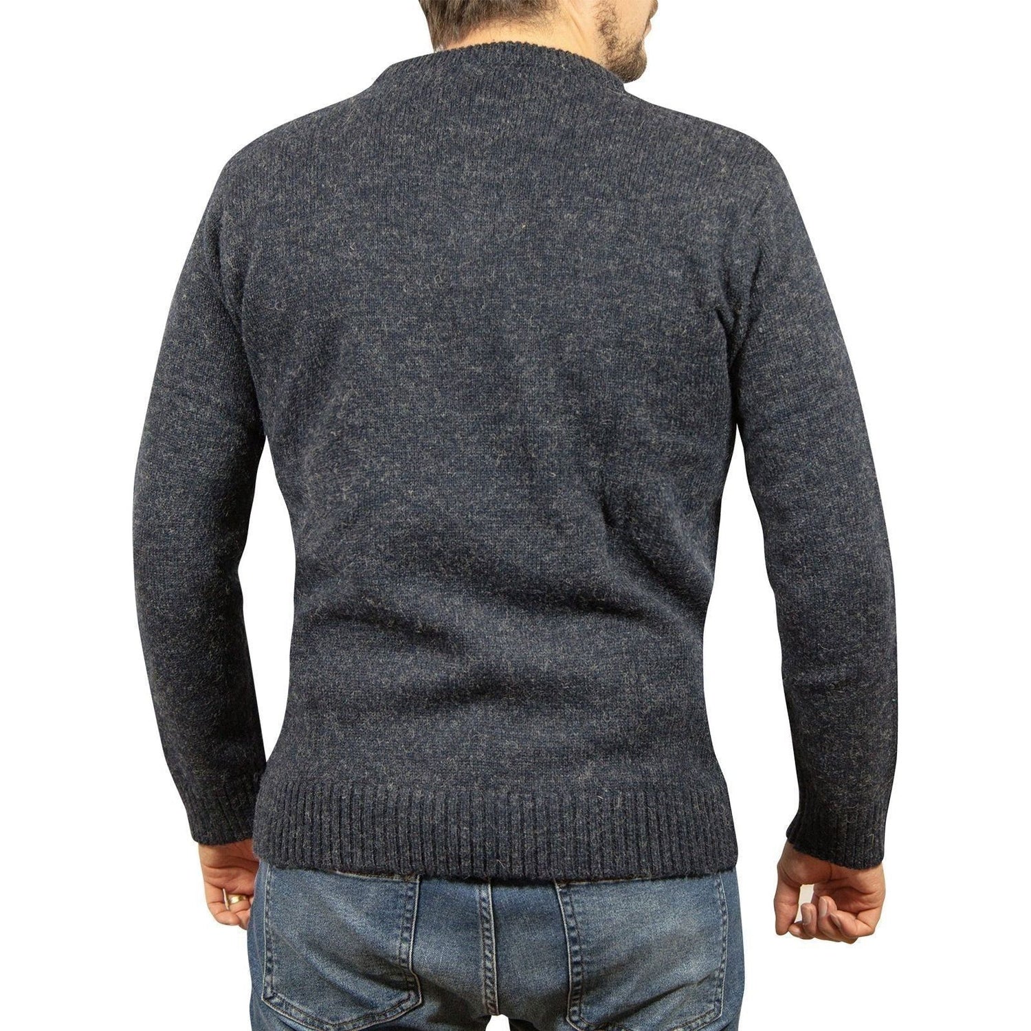 100% SHETLAND WOOL CREW Round Neck Knit JUMPER Pullover Mens Sweater Knitted - Navy (45) - 4XL - Magdasmall