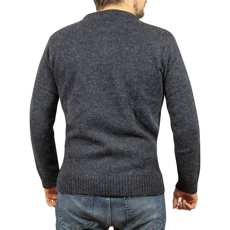 100% SHETLAND WOOL CREW Round Neck Knit JUMPER Pullover Mens Sweater Knitted - Navy (45) - 4XL - Magdasmall
