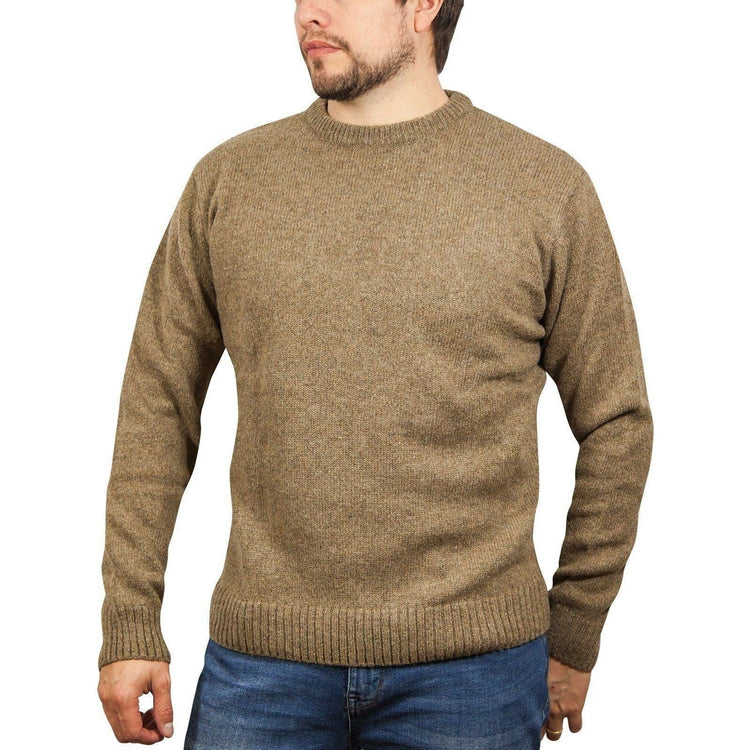 100% SHETLAND WOOL CREW Round Neck Knit JUMPER Pullover Mens Sweater Knitted - Nutmeg (23) - S - Magdasmall