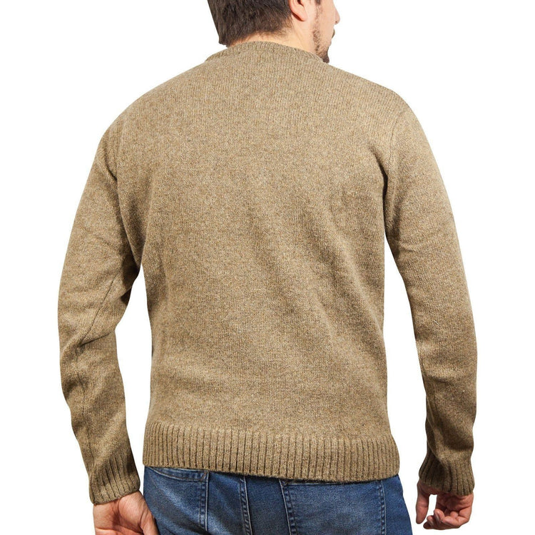 100% SHETLAND WOOL CREW Round Neck Knit JUMPER Pullover Mens Sweater Knitted - Nutmeg (23) - S - Magdasmall