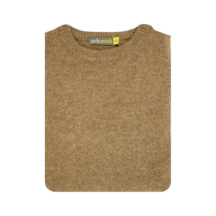 100% SHETLAND WOOL CREW Round Neck Knit JUMPER Pullover Mens Sweater Knitted - Nutmeg (23) - S - Magdasmall
