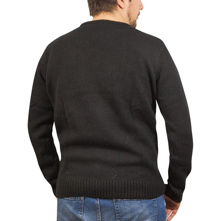100% SHETLAND WOOL CREW Round Neck Knit JUMPER Pullover Mens Sweater Knitted - Plain Black - 4XL - Magdasmall