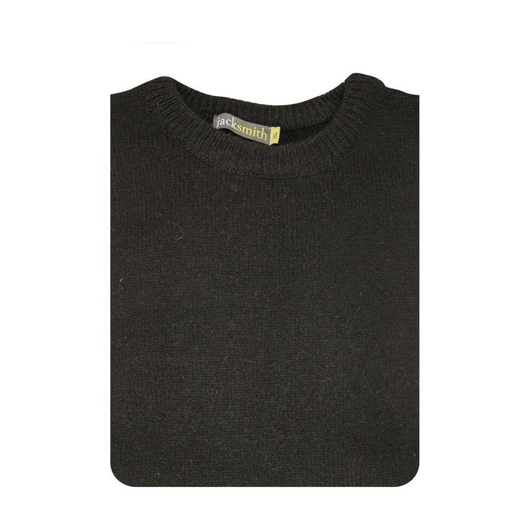 100% SHETLAND WOOL CREW Round Neck Knit JUMPER Pullover Mens Sweater Knitted - Plain Black - 4XL - Magdasmall