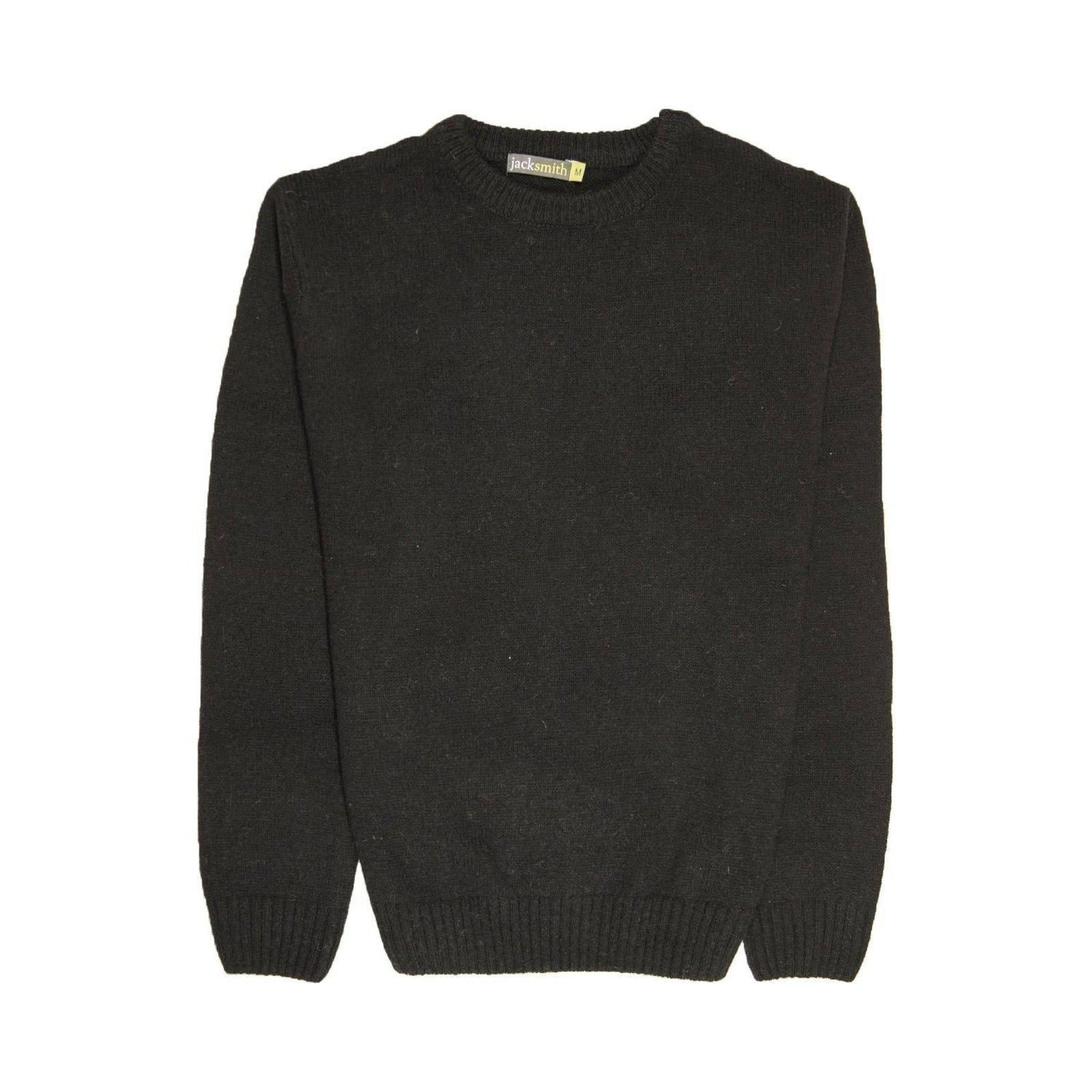 100% SHETLAND WOOL CREW Round Neck Knit JUMPER Pullover Mens Sweater Knitted - Plain Black - 4XL - Magdasmall