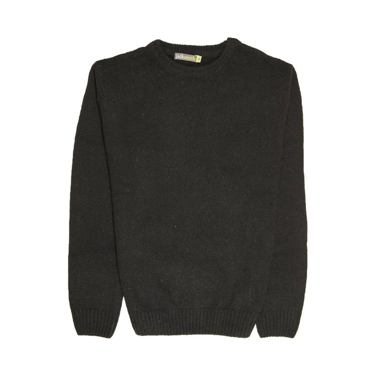100% SHETLAND WOOL CREW Round Neck Knit JUMPER Pullover Mens Sweater Knitted - Plain Black - 4XL - Magdasmall