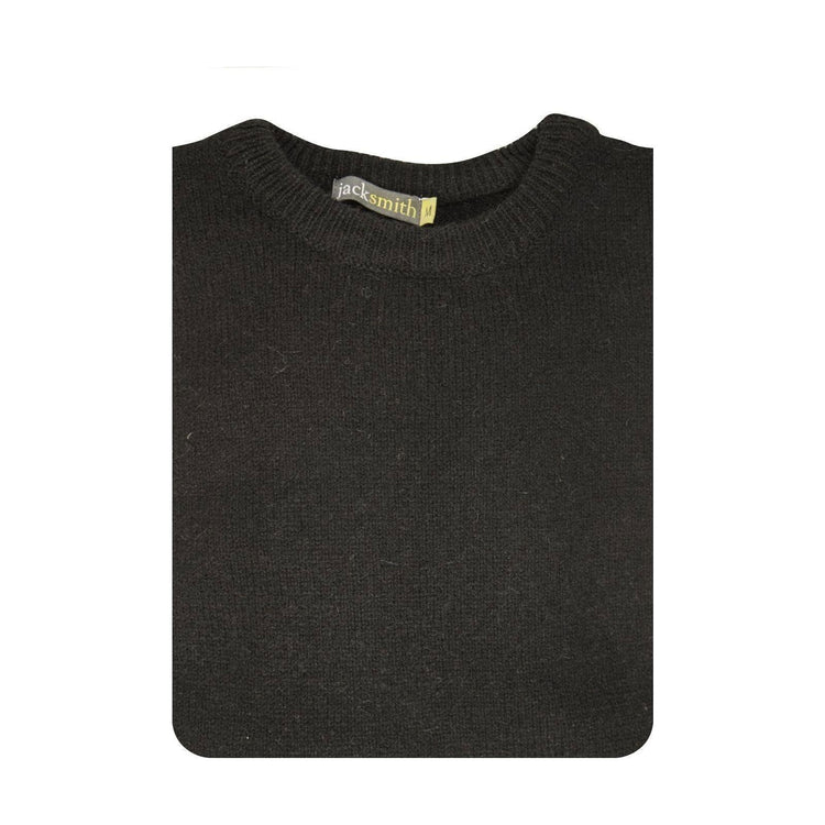 100% SHETLAND WOOL CREW Round Neck Knit JUMPER Pullover Mens Sweater Knitted - Plain Black - L - Magdasmall