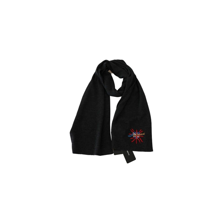 100% Wool Gray Scarf with 