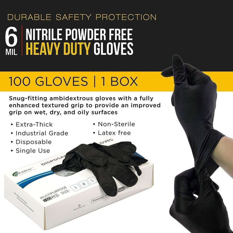 100x Nitrile Black Industrial Mechanic Tattoo Food Disposable Gloves Large - Magdasmall
