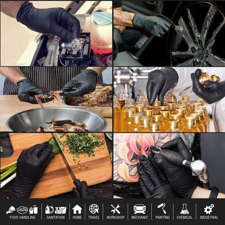 100x Nitrile Black Industrial Mechanic Tattoo Food Disposable Gloves Large - Magdasmall