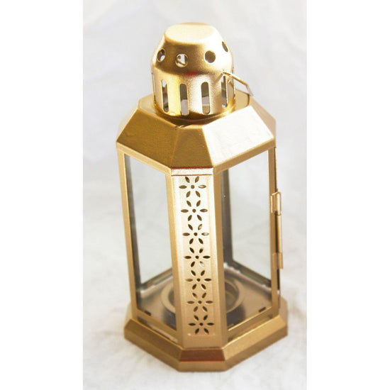 10 Pack of Gold Metal Miners Lantern Summer Xmas Wedding Home Party Room Balconey Deck Decoration 21cm Tealight Candle - Magdasmall