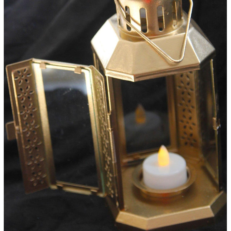 10 Pack of Gold Metal Miners Lantern Summer Xmas Wedding Home Party Room Balconey Deck Decoration 21cm Tealight Candle - Magdasmall
