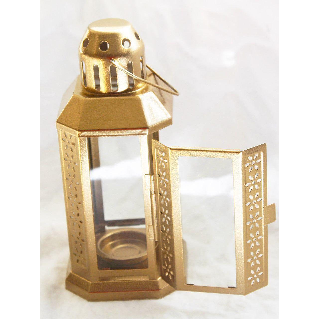 10 Pack of Gold Metal Miners Lantern Summer Xmas Wedding Home Party Room Balconey Deck Decoration 21cm Tealight Candle - Magdasmall