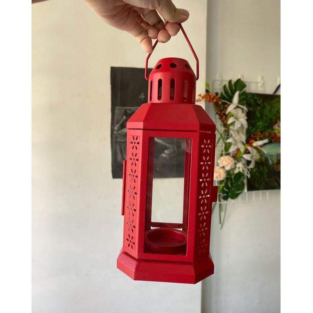 10 Pack of Red Metal Miners Lantern Summer Xmas Wedding Home Party Room Balconey Deck Decoration 21cm Tealight Candle - Magdasmall