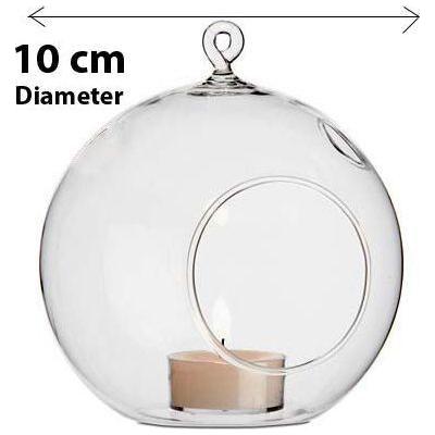 10 x Hanging Clear Glass Ball Tealight Candle Holder  - 10cm Diameter / High - Wedding Globe Decoration Terrarium Succulent Plant Mini Garden Holder Decor Craft Gift - Magdasmall