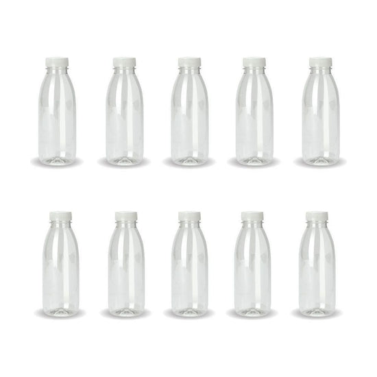 10x 300ml PET Juice Bottles + Tamper Evident Caps - Empty Plastic Recyclable Clear - Magdasmall