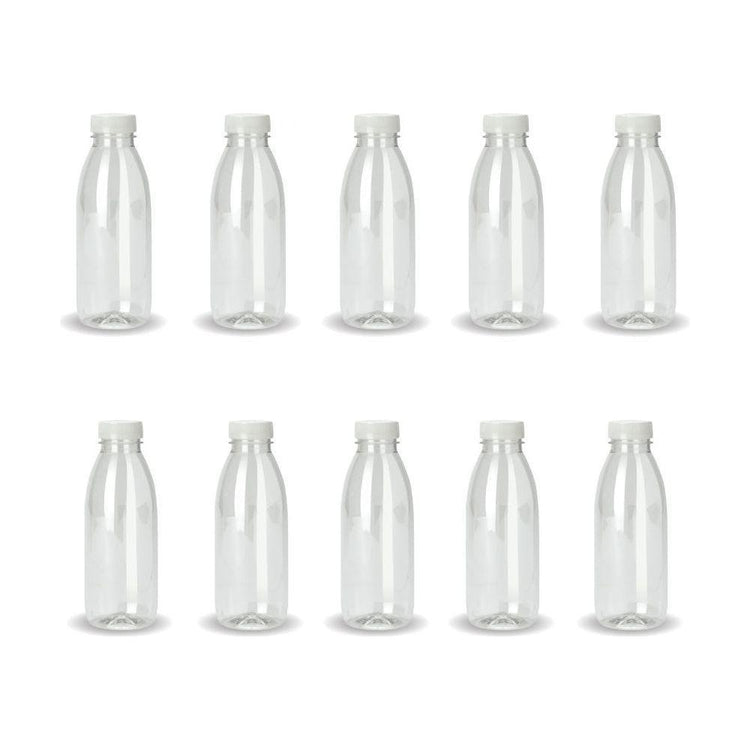 10x 300ml PET Juice Bottles + Tamper Evident Caps - Empty Plastic Recyclable Clear - Magdasmall