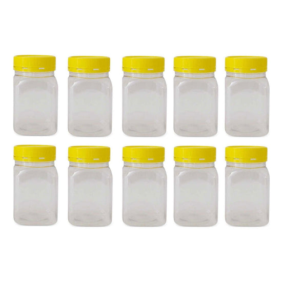10x 500g Plastic Honey Jars + Lids - Square Clear Food Grade Packaging Containers - Magdasmall