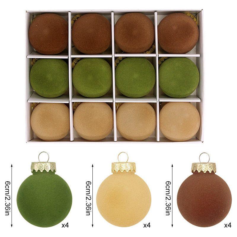 12-Piece Velvet Christmas Ornament Set - Classic Coffee, Green, and Brown Baubles for Holiday Tree Decoration (6cm) - Magdasmall