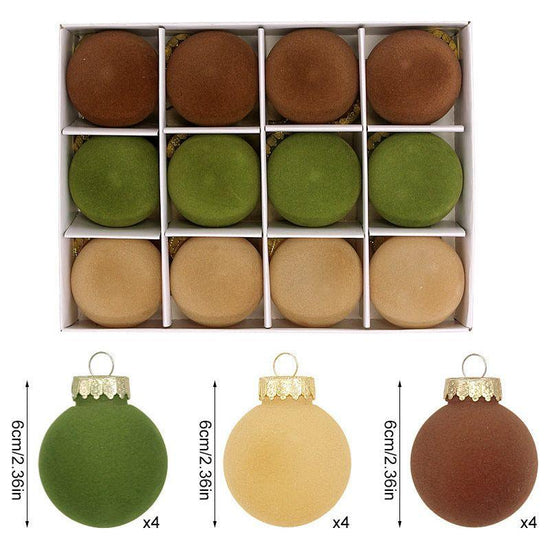 12-Piece Velvet Christmas Ornament Set - Classic Coffee, Green, and Brown Baubles for Holiday Tree Decoration (6cm) - Magdasmall