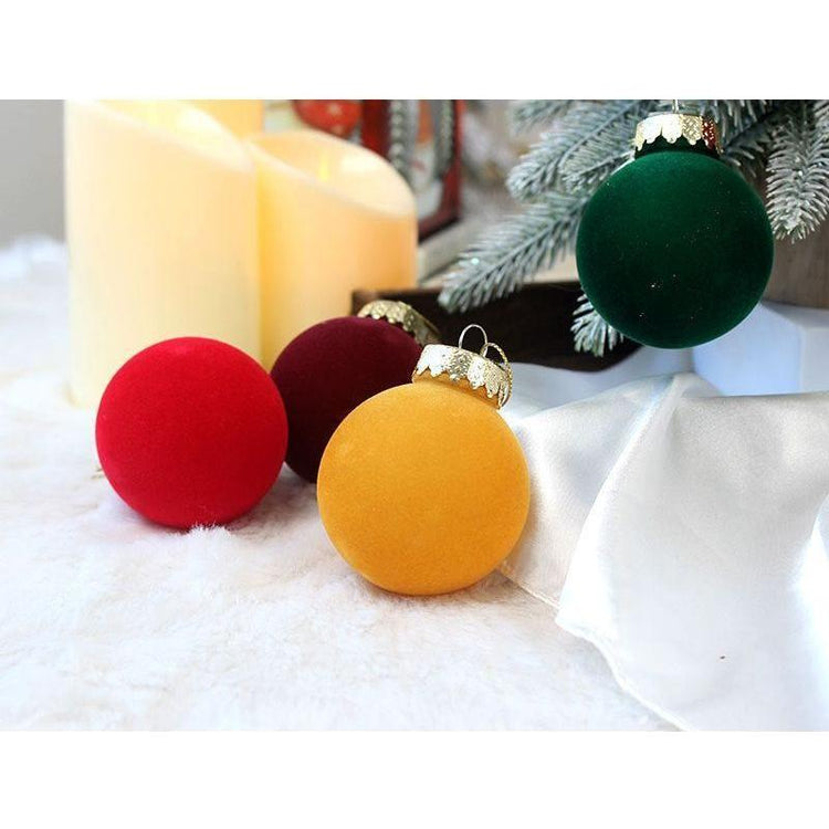 12-Piece Velvet Christmas Ornament Set - Classic Red, Green, and White Baubles for Holiday Tree Decoration (6cm) - Magdasmall