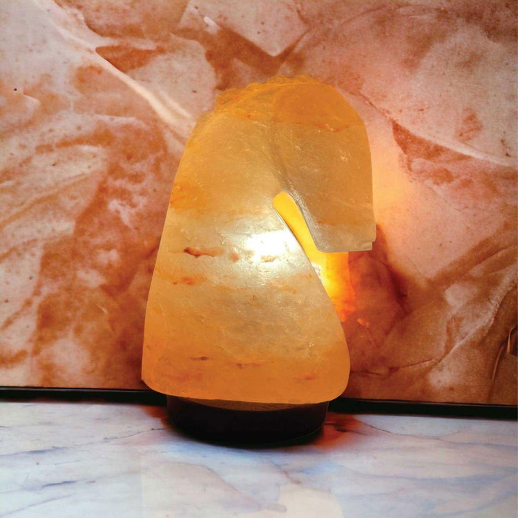 12V 12W Horse Himalayan Pink Salt Lamp Carved Knight Rock Crystal Light Bulb On/Off - Magdasmall