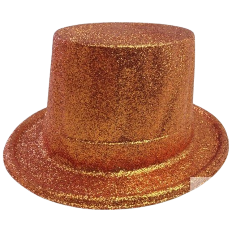 12x GLITTER TOP HAT Fancy Party Plastic Costume Tall Cap Fun Dress Up BULK - Orange - Magdasmall