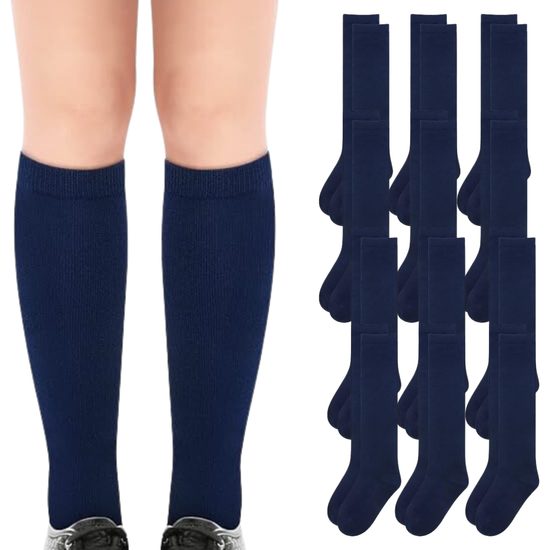 12x Pairs School Uniform Knee High Socks Cotton Rich Girls Boys Kids Bulk - Navy - 13-3 (8-10 Years Old) - Magdasmall