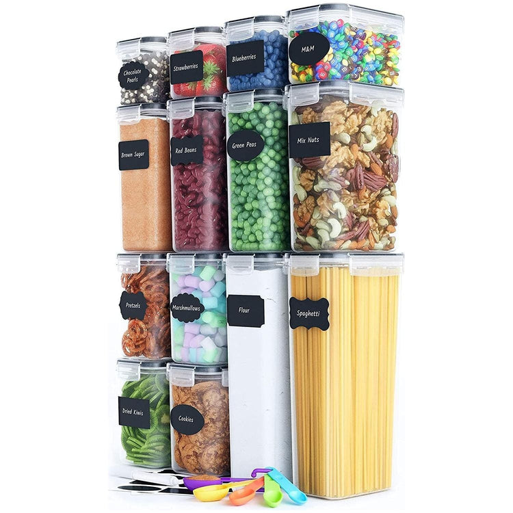 14 Pieces Airtight Food Storage and BPA Free Plastic with Easy Lock Black Lids Labels for Kitchen - Magdasmall