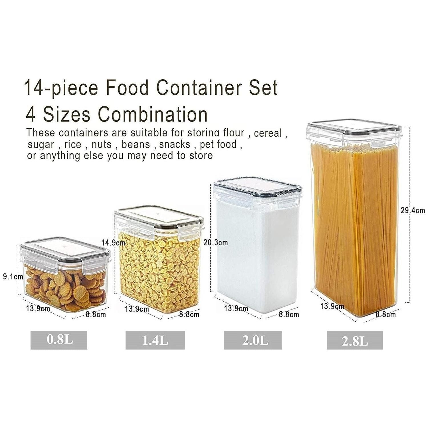14 Pieces Airtight Food Storage and BPA Free Plastic with Easy Lock Black Lids Labels for Kitchen - Magdasmall