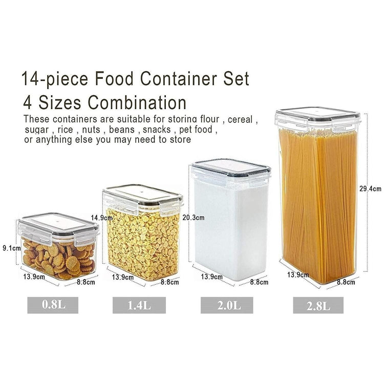 14 Pieces Airtight Food Storage and BPA Free Plastic with Easy Lock Black Lids Labels for Kitchen - Magdasmall