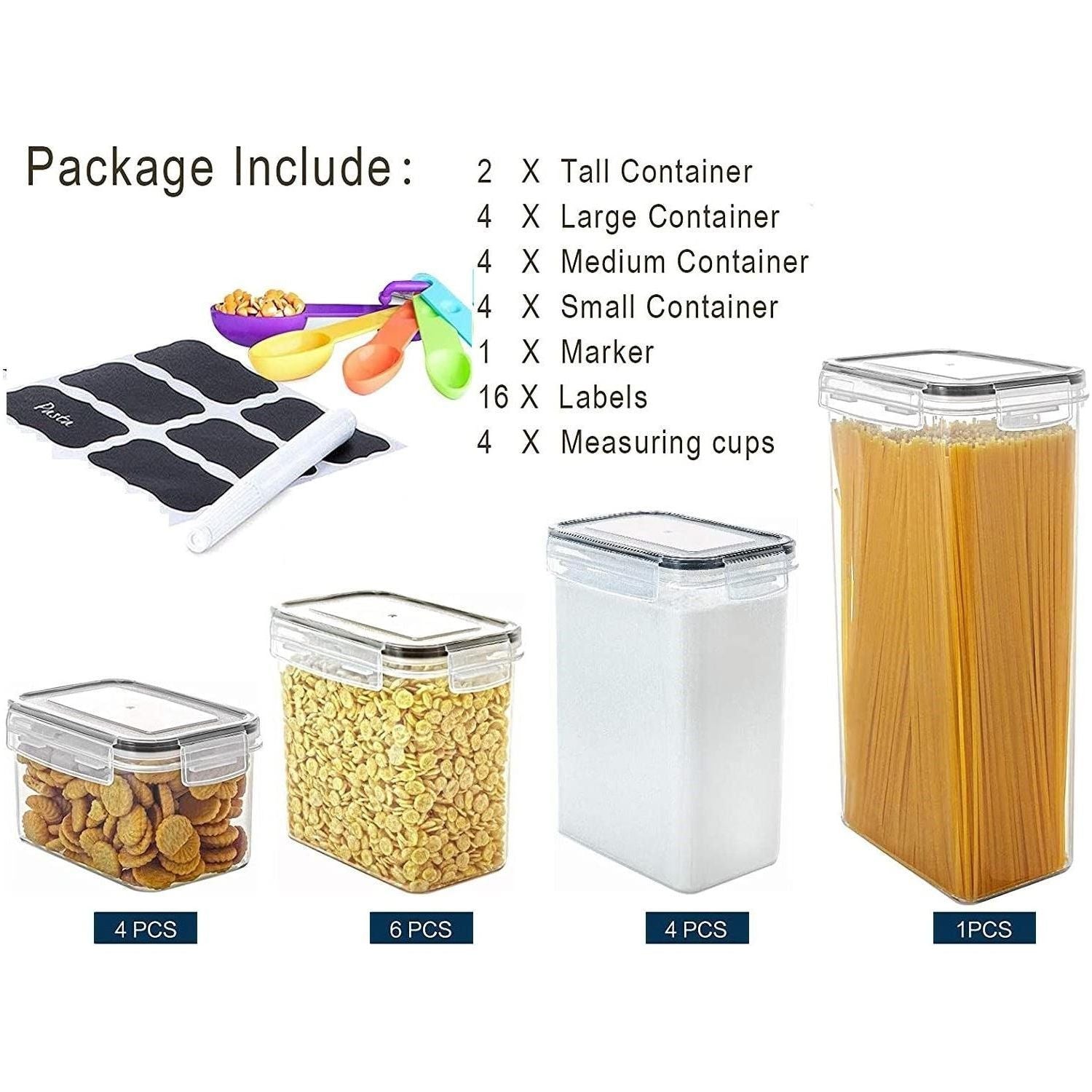 14 Pieces Airtight Food Storage and BPA Free Plastic with Easy Lock Black Lids Labels for Kitchen - Magdasmall