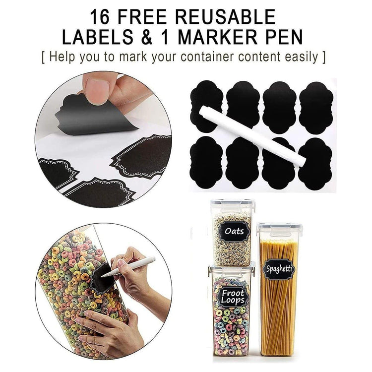 14 Pieces Airtight Food Storage and BPA Free Plastic with Easy Lock Black Lids Labels for Kitchen - Magdasmall