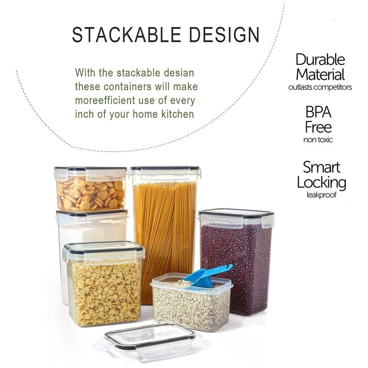 14 Pieces Airtight Food Storage and BPA Free Plastic with Easy Lock Black Lids Labels for Kitchen - Magdasmall