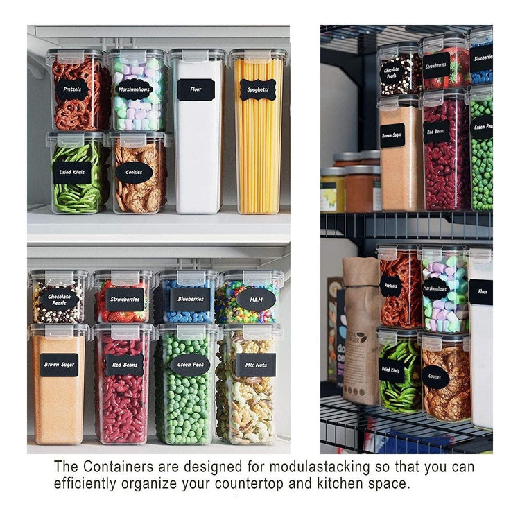 14 Pieces Airtight Food Storage and BPA Free Plastic with Easy Lock Black Lids Labels for Kitchen - Magdasmall