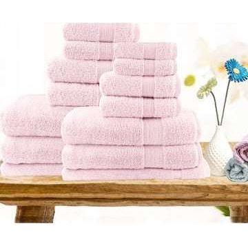 14pc light weight soft cotton bath towel set baby pink - Magdasmall