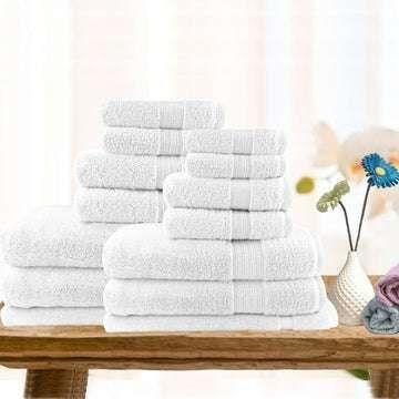 14pc light weight soft cotton bath towel set white - Magdasmall