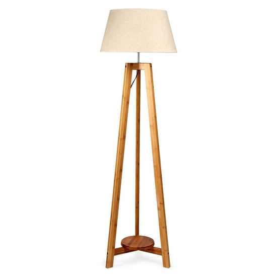 155cm Large Bamboo Wooden Tripod Floor Lamp w Beige Linen Light Shade - Magdasmall