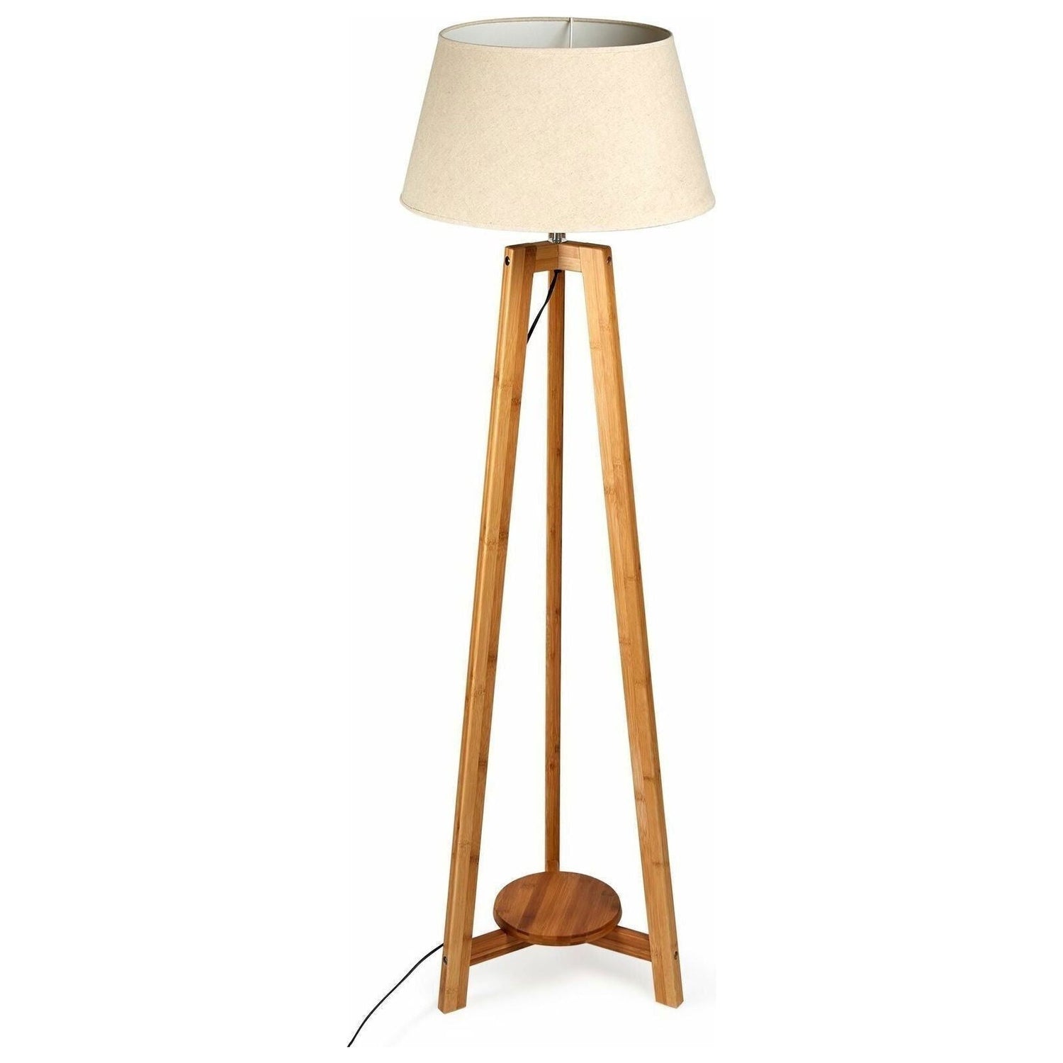 155cm Large Bamboo Wooden Tripod Floor Lamp w Beige Linen Light Shade - Magdasmall