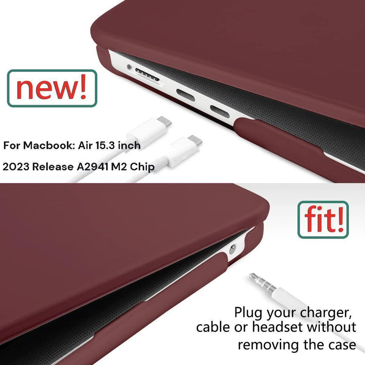 15 inch Air 2023 MacBook Air Matte Case  A2941 M2 Chip Hard Shell Case Keyboard Cover Wine Red - Magdasmall