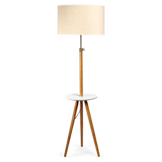 165cm Large Extendable Bamboo Tripod Floor Lamp Linen Shade Shelving - Magdasmall