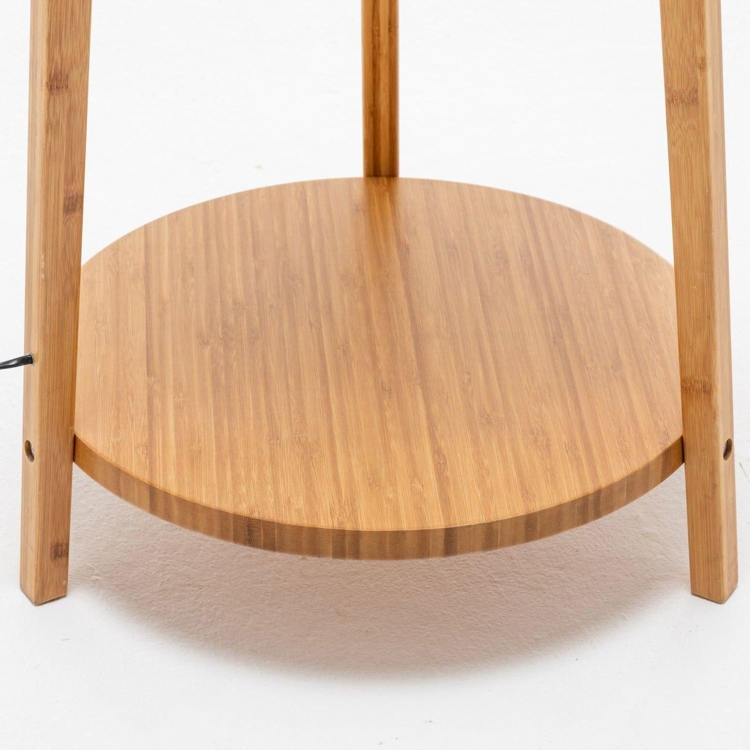 168cm Large Bamboo Wooden Tripod Floor Lamp Light Modern Linen Shade w Shelves - Magdasmall