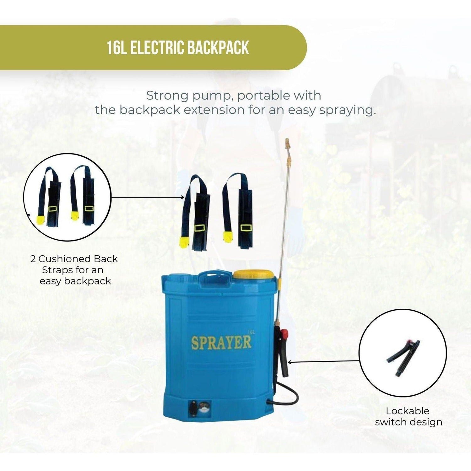 16L Rechargeable Backpack Pressure Sprayer - Portable Electric Garden Weed Pump - Magdasmall