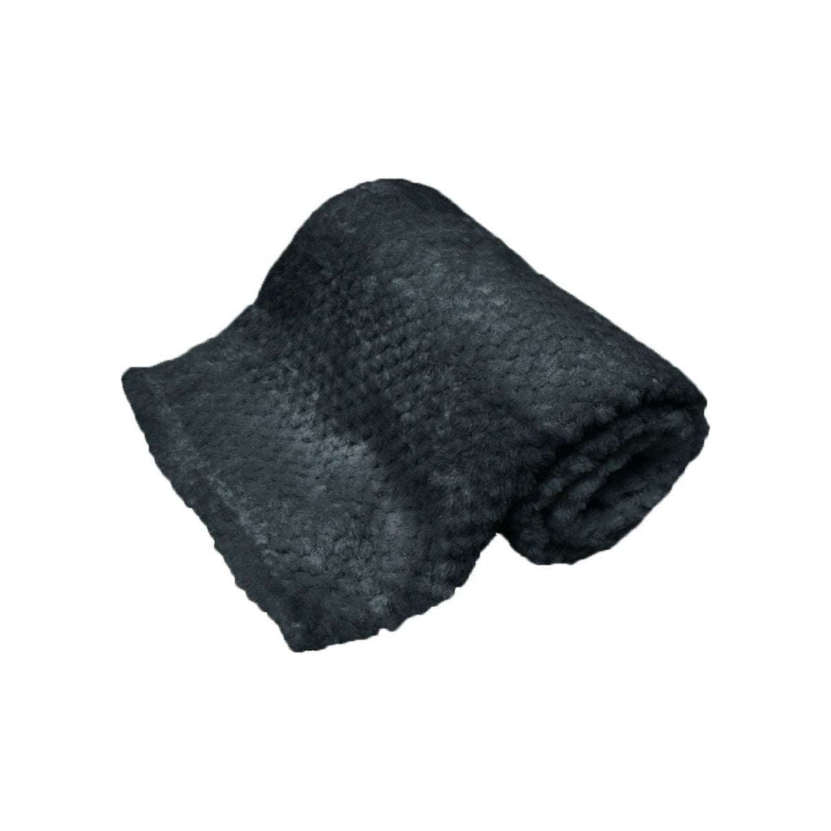 180GSM Soft Popcorn Coral Fleece Throw Rug 127 x 152cm Charcoal - Magdasmall