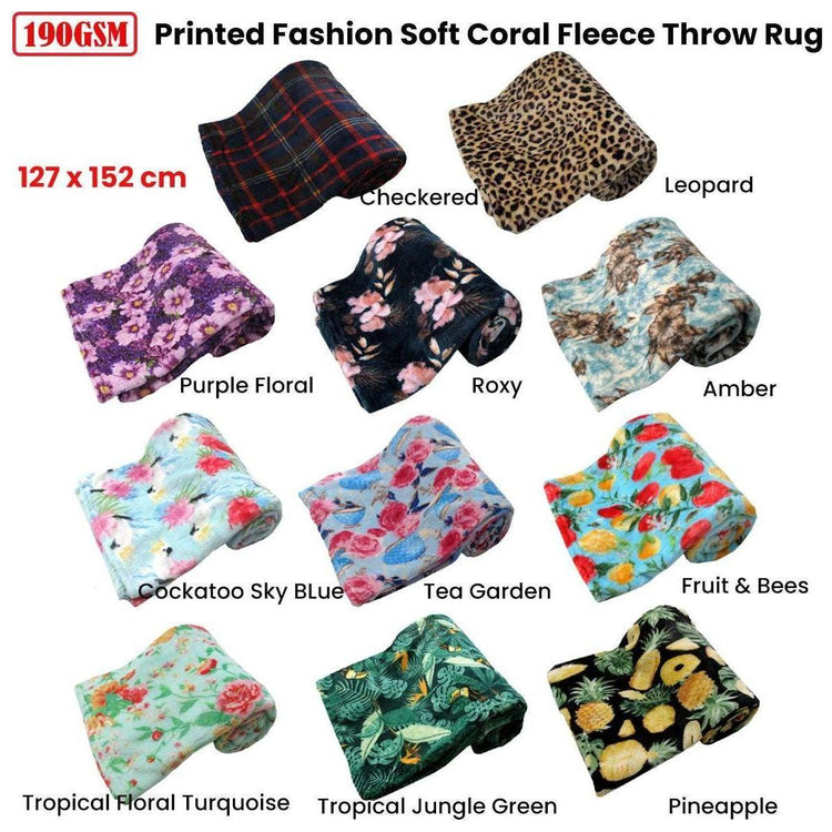 190GSM Fashion Printed Ultra Soft Coral Fleece Throw 127 x 152cm Amber - Magdasmall