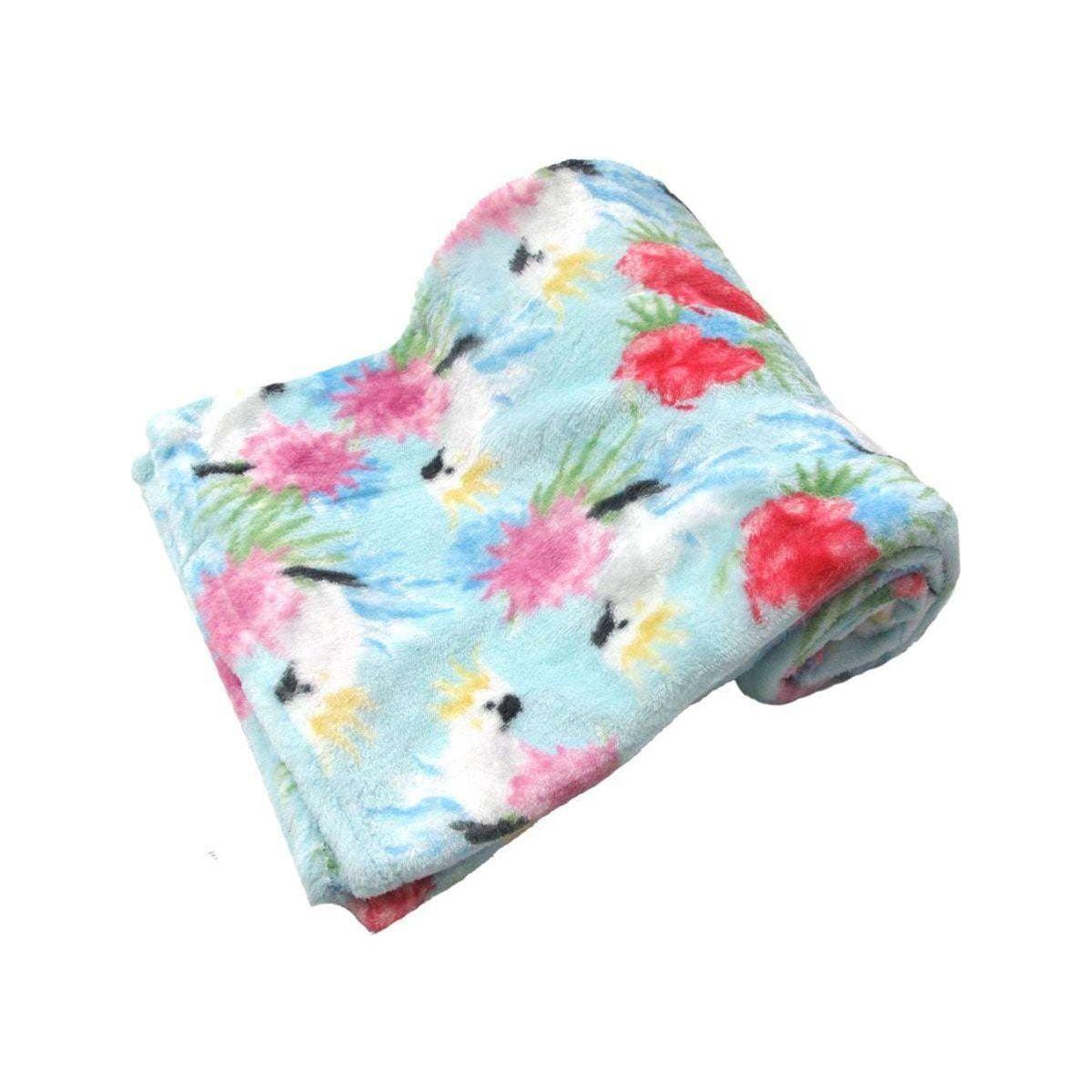 190GSM Fashion Printed Ultra Soft Coral Fleece Throw 127 x 152cm Cockatoo Sky Blue - Magdasmall